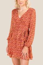 Francesca's Adaline Floral Wrap Dress - Cinnamon