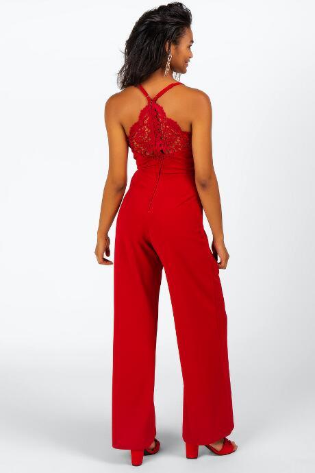 Francesca's Monique Lace Back Jumpsuit - Red
