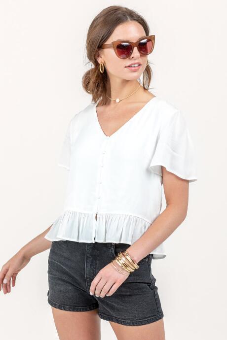 Francesca's Nicole Button Front Blouse - Ivory