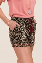 Blue Rain Lyrah Cheetah Floral Embroidery Soft Shorts - Tan