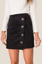 Francesca's Elin Corduroy Button Front Skirt - Black