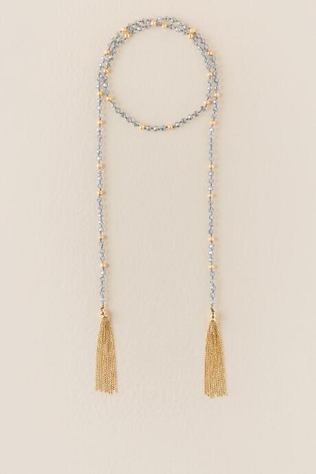 Francesca's Ciera Beaded Self Tie Necklace In Gray - Gray