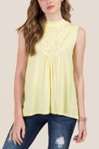 Francesca's Elena Crochet Yoke Tie Back Top - Lemonade