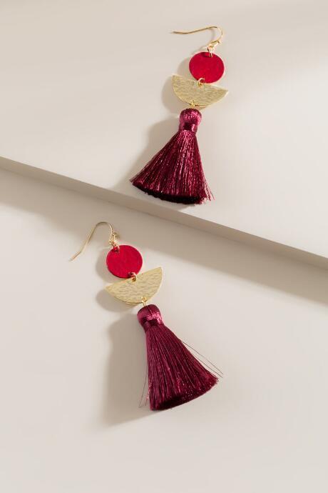 Francesca's Greta Tassel Drop Earrings - Burgundy