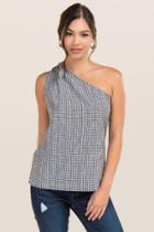 Blue Rain Carley One Shoulder Gingham Top - Black/white