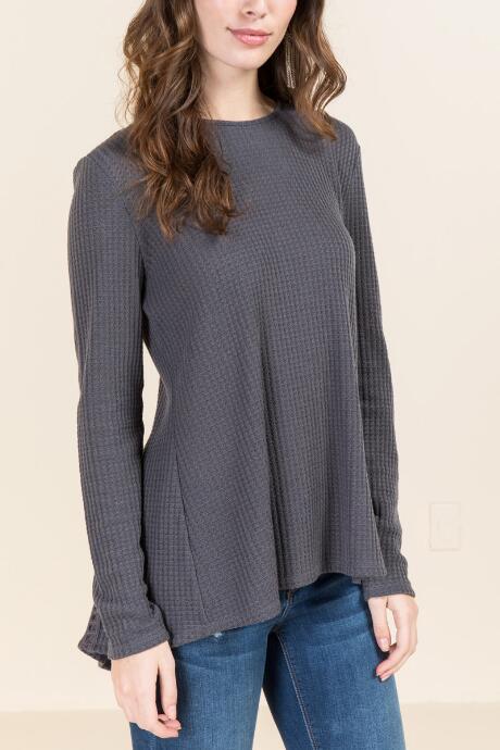 Francesca's Dahlia Lattice Back Cozy Top - Dark Grey