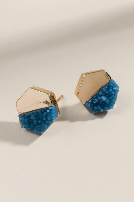 Francesca's Mira Druzy Hexagon Studs - Light Blue