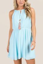 Francesca's Cece Keyhole Neck Solid A-line Dress - Light Blue