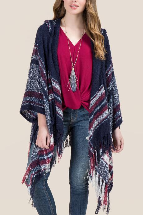 Francesca's San Miguel Hooded Ruana - Navy