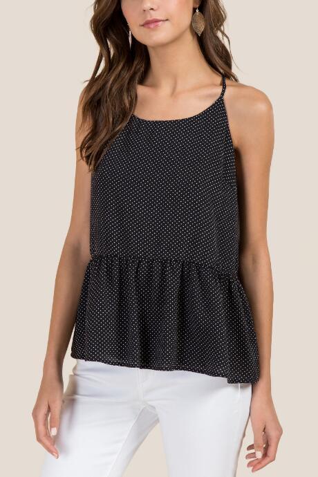 Francesca's Carrie Peplum Polka Dot Top - Black