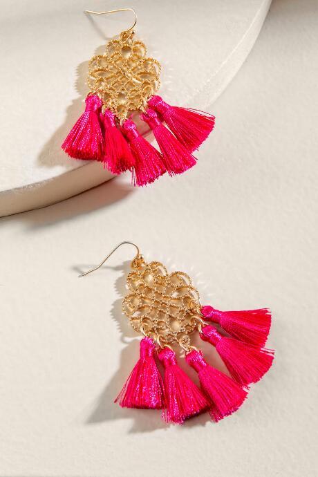 Francesca's Rylie Filigree Tassel Earrings - Fuchsia