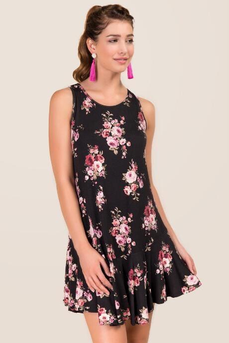 Roxberi Charlie Floral Knit Dress - Black