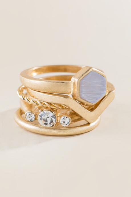 Francesca's Kinley Geometric Ring Set - Gold