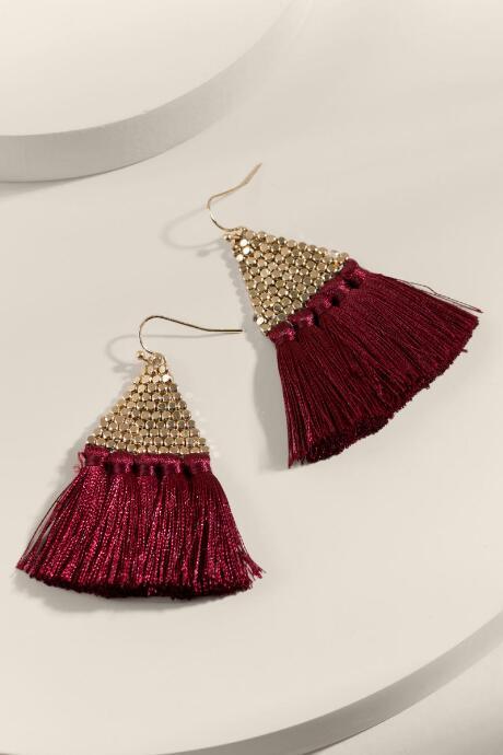 Francesca's Sofia Tassel Drop Earrings - Burgundy
