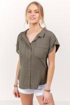 Francesca's Kaitlyn Button Down Top - Olive