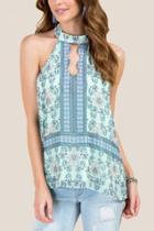 Francesca's Angela Scallop Keyhole Border Print Top - Mint