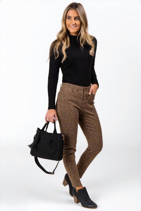 Francesca's Dione Leopard Print Pants - Brown