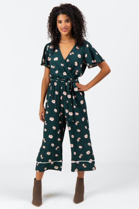 Francesca's Eleena Floral Waist Tie Jumpsuit - Teal