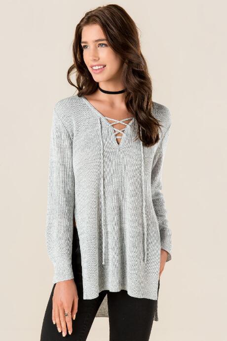 Blue Rain Abner Lace-up Sweater - Heather Gray