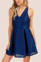 Francesca Inchess Jenna V-neck Bonded Lace Dress - Navy