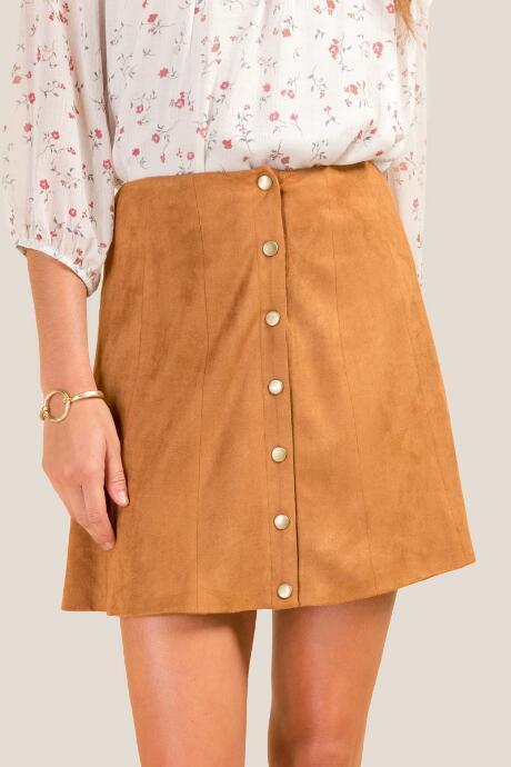 Francesca's Sammie Faux Suede Skirt - Cognac