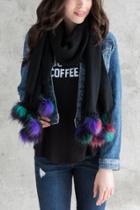 Francesca's Echo Multi-colored Faux Fur Pom Pom Scarf - Black