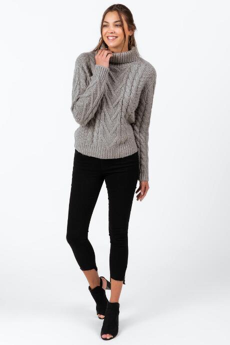 Francesca's Maddalina Cable Turtleneck Sweater - Gray