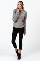 Francesca's Maddalina Cable Turtleneck Sweater - Gray