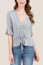 Francesca's Cecily Ruffle Front Gathered Top - Heather Gray