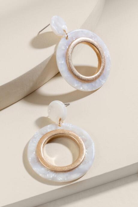 Francesca's Carol Marbled Resin Circle Drop Earrings - Ivory