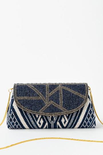 Francesca's Veronica Bead Flap Clutch - Navy