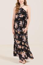 Francesca Inchess Katerina Strap Top Floral Maxi Dress - Black