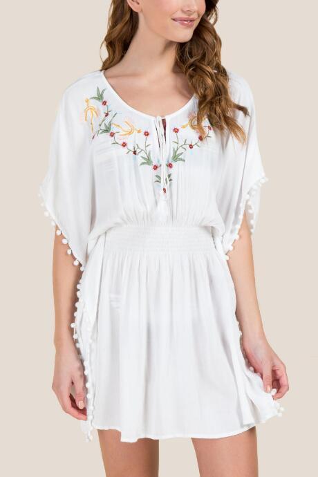 Francesca's Darla Bird Embroidered Swim Cover-up - White