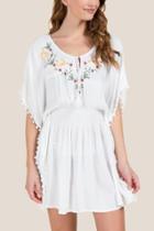 Francesca's Darla Bird Embroidered Swim Cover-up - White