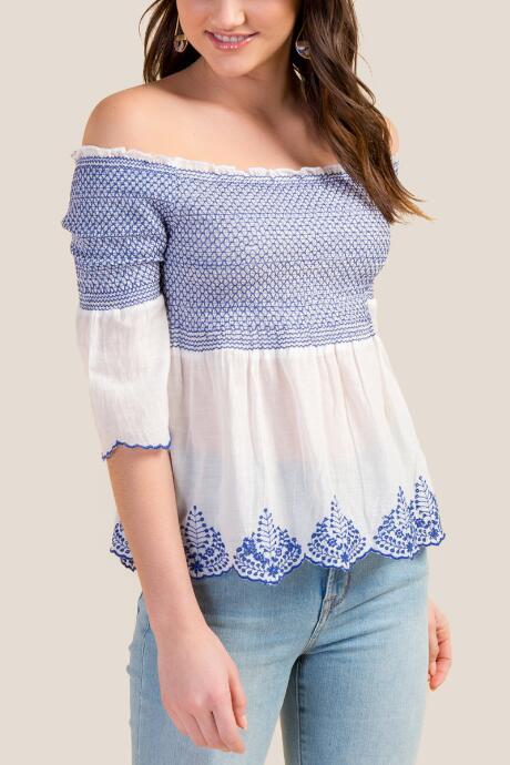 Francesca's Josie Off The Shoulder Blouse - Blue