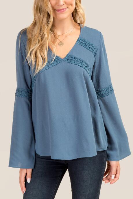 Francesca's Tina Crochet Trim Blouse - Dark Teal