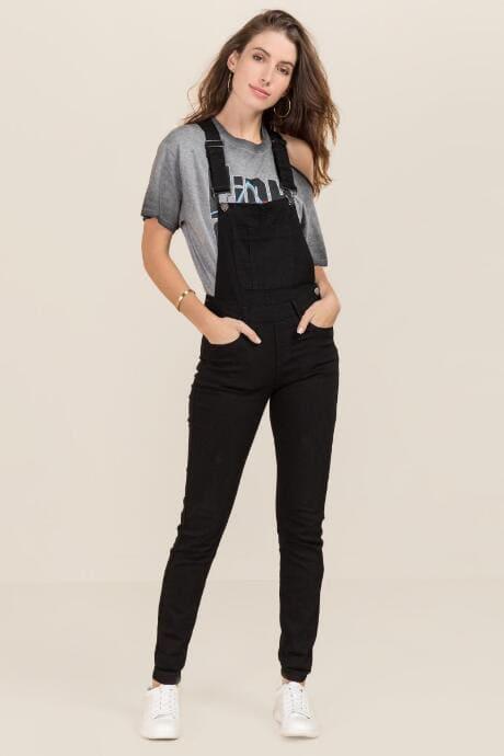 Harper Skinny Rolled Cuff Overalls - Black