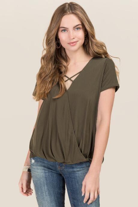 Alya Eisley Surplus X Neck Cupro Top - Dark Olive