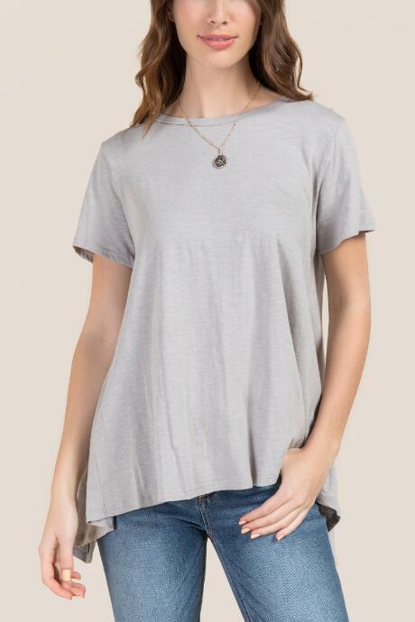 Francesca's Mila Split Back Basic Tee - Gray