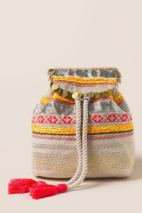Francesca's Jelsa Neon And Metallic Embroidered Backpack - Neon Pink