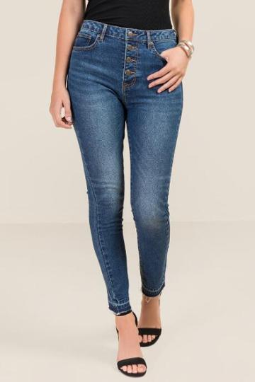 Francesca's Harper Heritage High Rise Button Front Jeans - Medium Wash