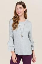 Sweet Claire Inc. Nannette Triple Tier Ruffle Tie Back Sweatshirt - Heather Gray