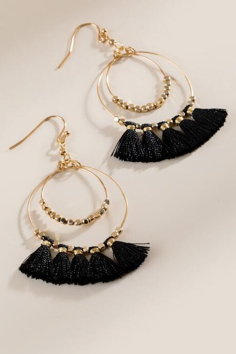 Francesca's Shelly Circle Tassel Earrings In Black - Black