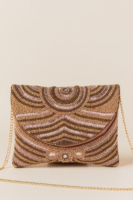 Francesca Inchess Joanne Beaded Crossbody Clutch - Rose/gold