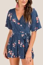 Francesca's Samantha Floral Polka Dot Romper - Navy