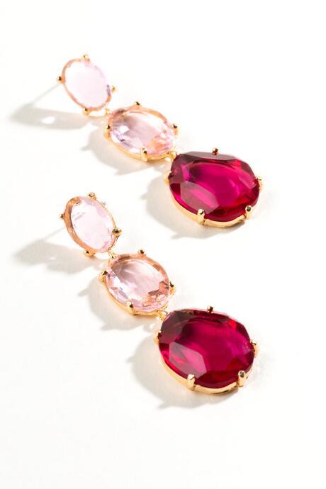 Francesca's Aisha Stone Drop Earrings - Burgundy