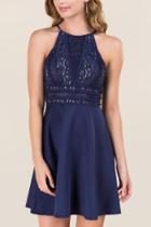 Francescas Marnie Embellished A-line Dress - Navy