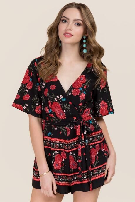 Francesca's Sasha Floral Romper - Black