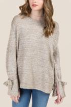 Francesca's Waverly Sequin Tie Sleeve Sweater - Taupe