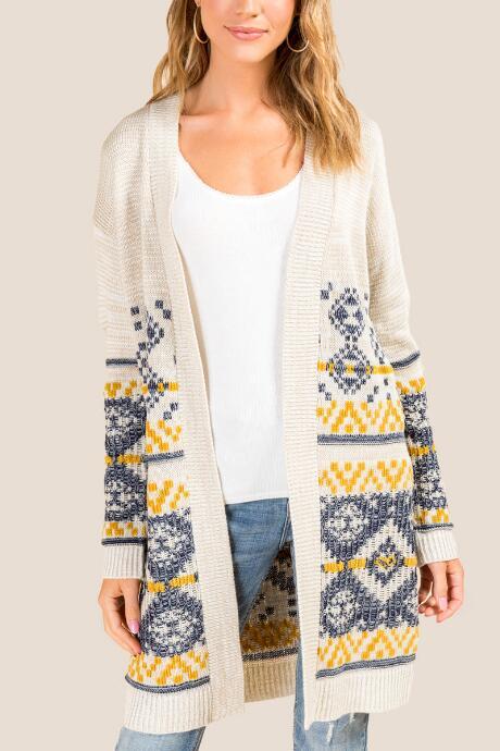 Francesca's Jayde Patterned Cardigan - Heather Oat